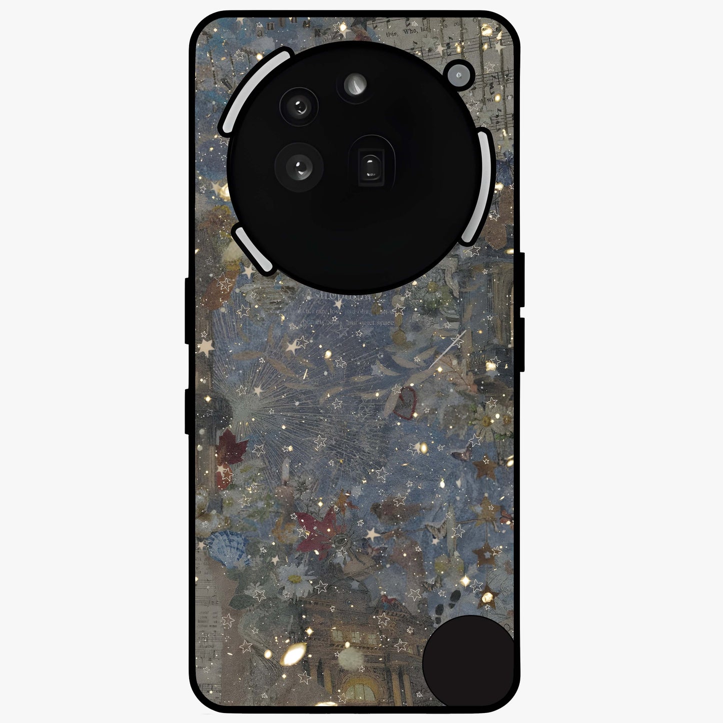 Aesthetic Astrolophia Glass Case showing flat back view with dreamy aesthetic design and glossy glass finish.