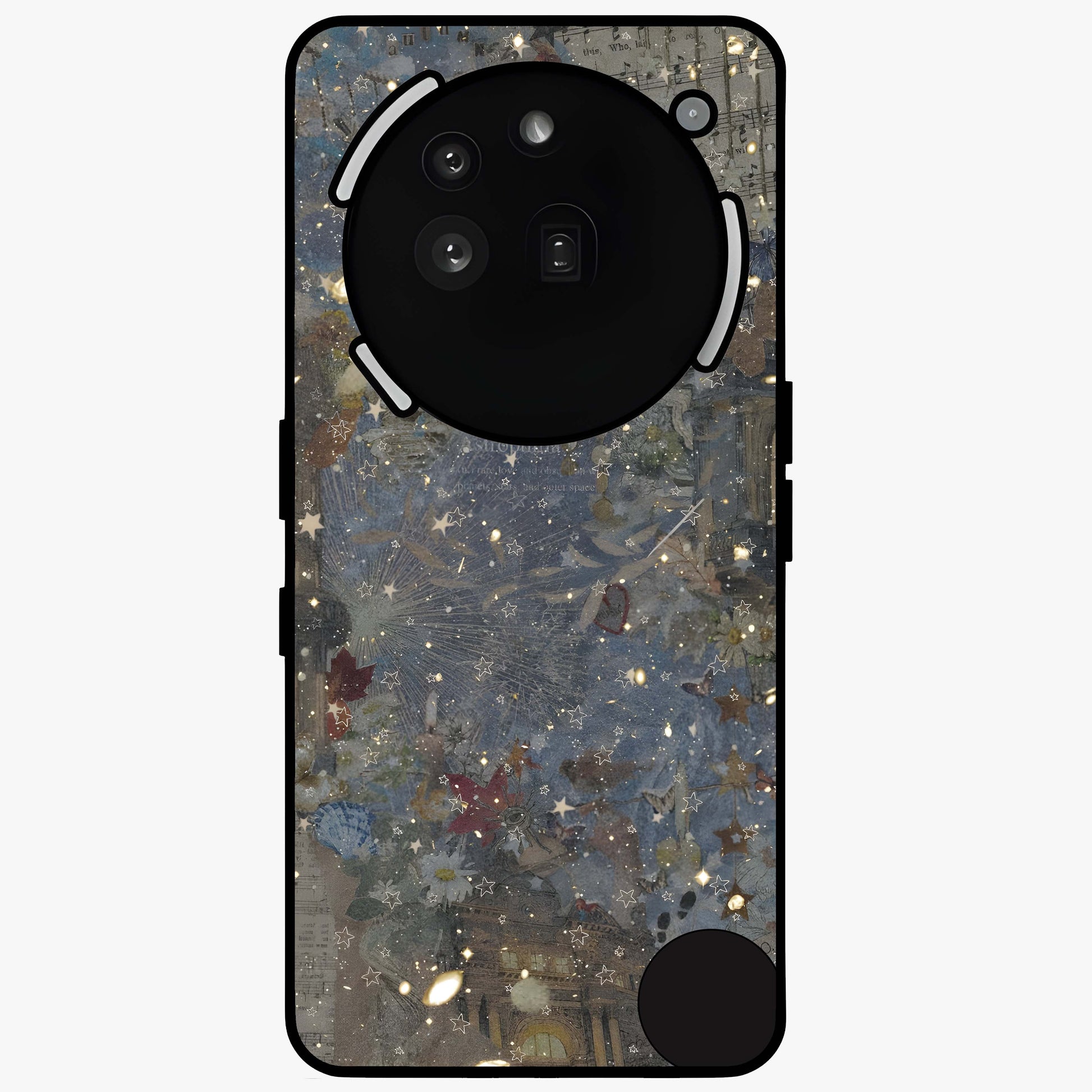 Aesthetic Astrolophia Glass Case showing flat back view with dreamy aesthetic design and glossy glass finish.