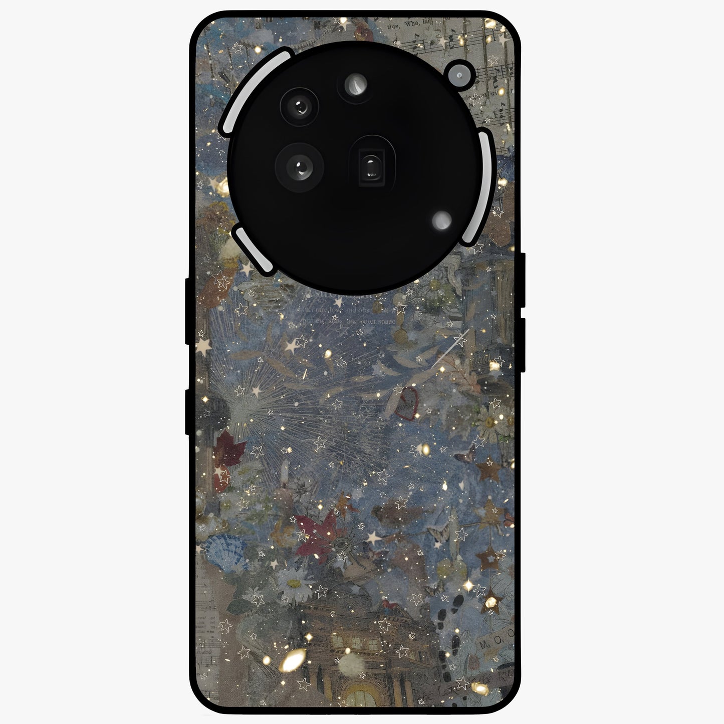 Aesthetic Astrolophia Glass Case showing flat back view with dreamy aesthetic design and glossy glass finish.