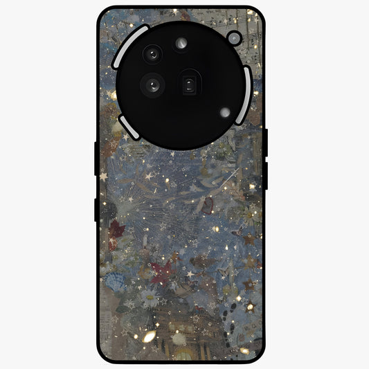 Aesthetic Astrolophia Glass Case showing flat back view with dreamy aesthetic design and glossy glass finish.