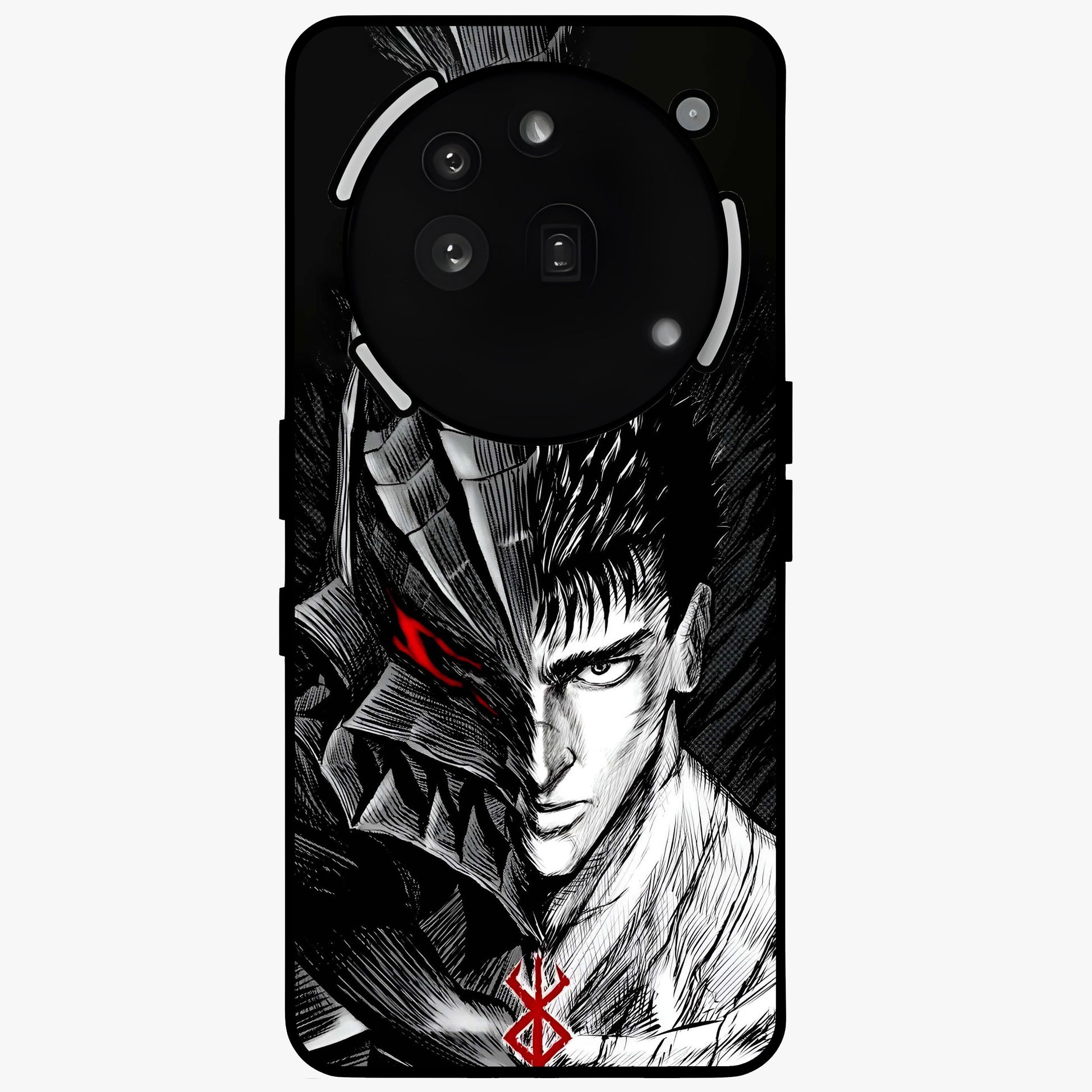 Berserker Blood Oath Glass Case showing flat back view with fierce warrior inspired artwork and glossy glass finish.