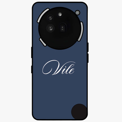Blue Background Personalized Custom Name Glass Case showing flat back view with minimal blue background and custom name design.