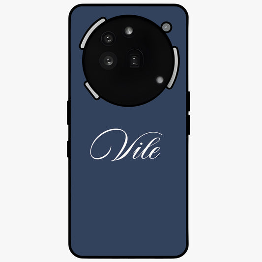 Blue Background Personalized Custom Name Glass Case showing flat back view with minimal blue background and custom name design.