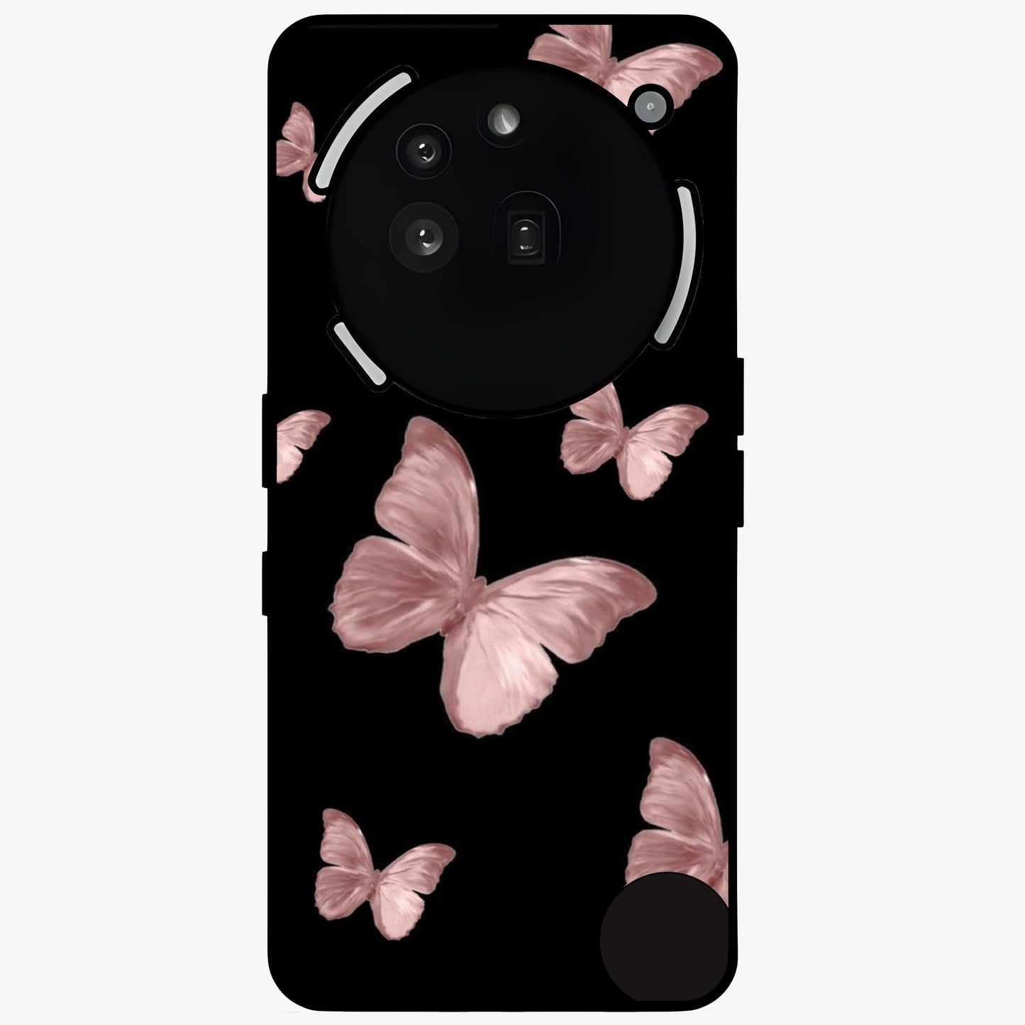 Butterfly Pattern Glass Case showing flat back view with elegant butterfly pattern artwork and glossy glass finish.
