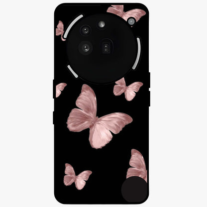 Butterfly Pattern Glass Case showing flat back view with elegant butterfly pattern artwork and glossy glass finish.