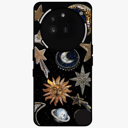 Celestial Gem Constellations Glass Case showing flat back view with sparkling constellation artwork and glossy glass finish.