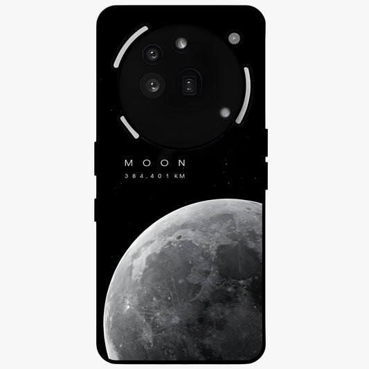 Cosmic Moon Glow Glass Case showing flat back view with glowing moon artwork and glossy glass finish.