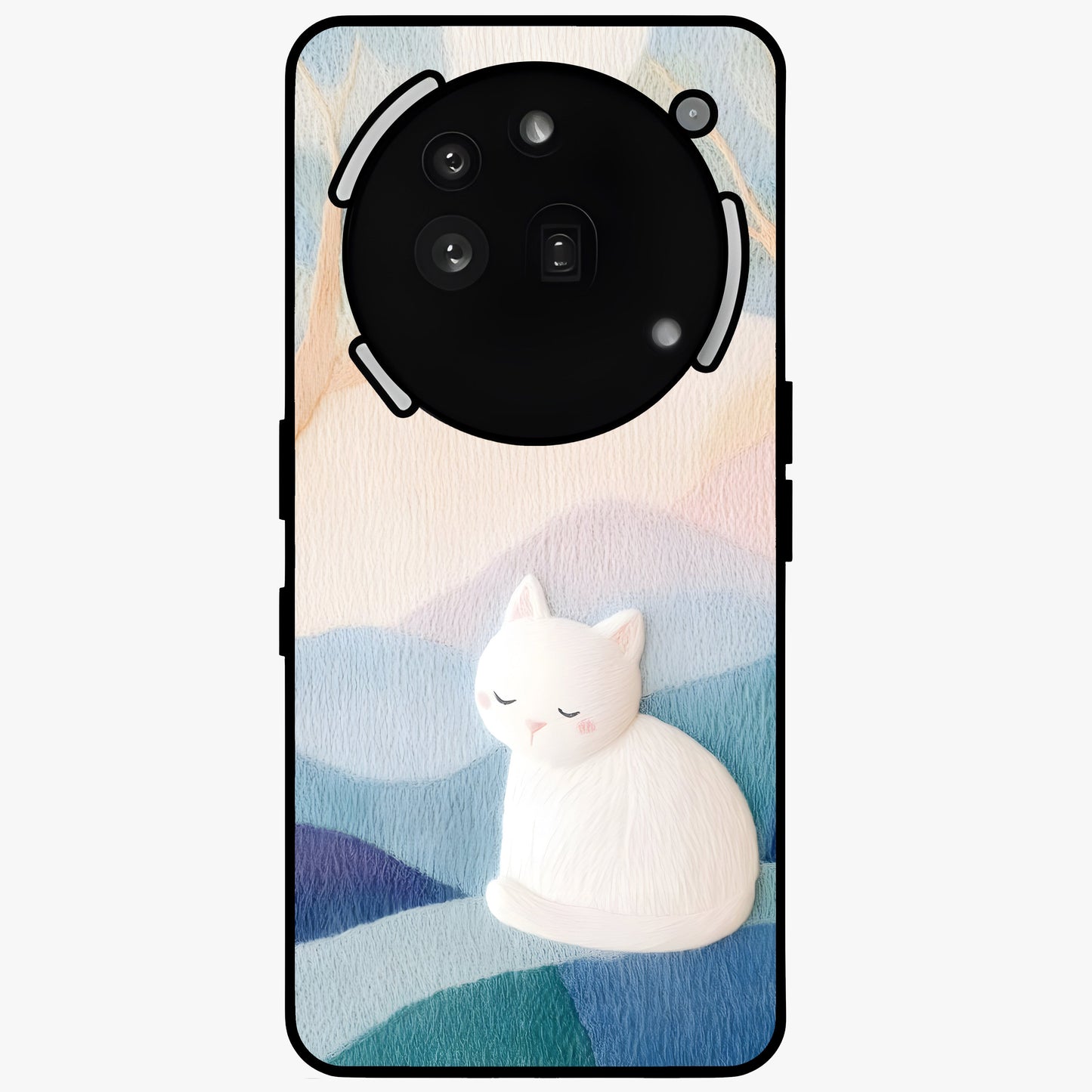 Cotton Dream Cat Glass Case showing flat back view with soft dreamy cat artwork and glossy glass finish.