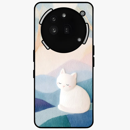 Cotton Dream Cat Glass Case showing flat back view with soft dreamy cat artwork and glossy glass finish.