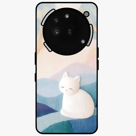 Cotton Dream Cat Glass Case showing flat back view with soft dreamy cat artwork and glossy glass finish.