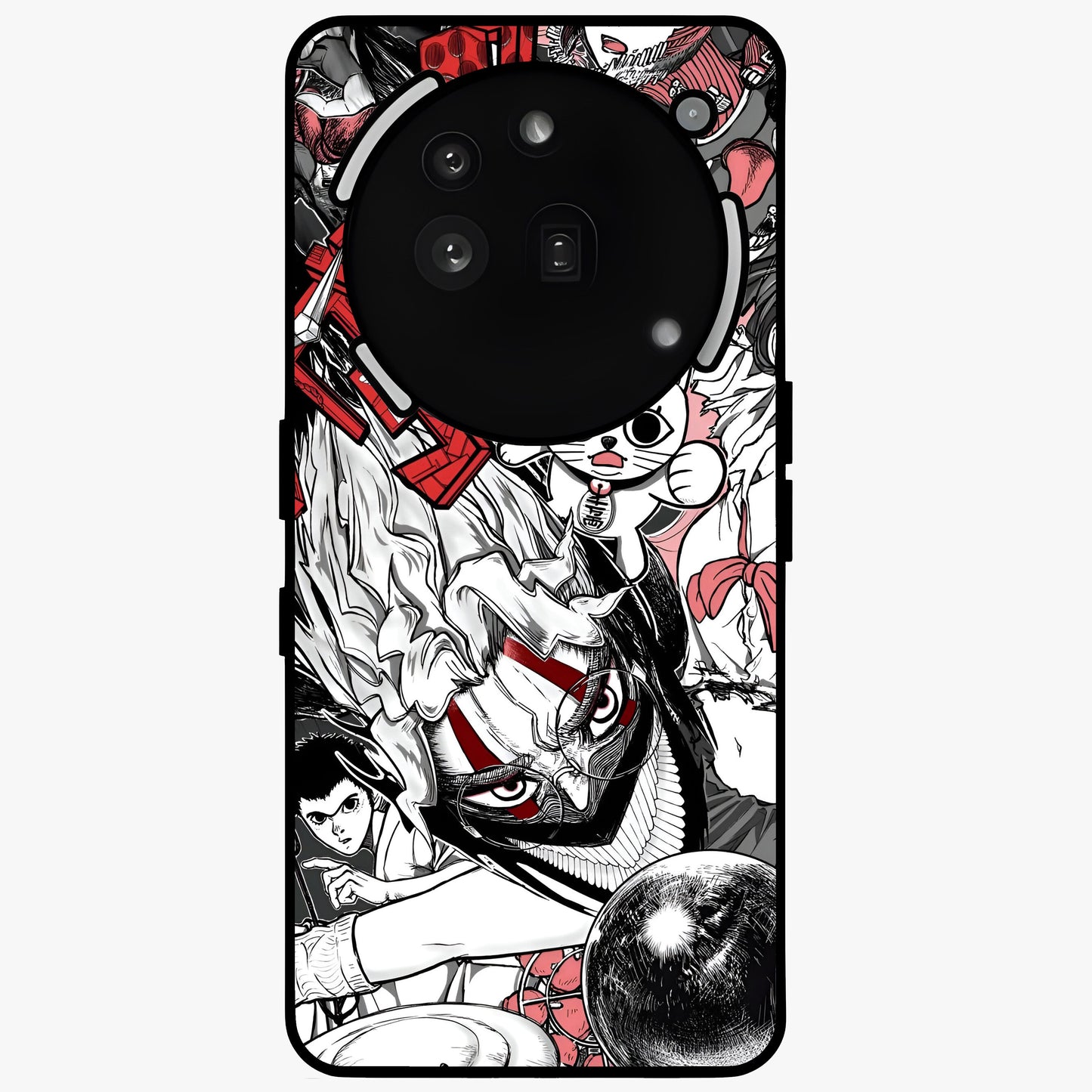 Crimson Chaos Panel Glass Case showing flat back view with bold crimson abstract artwork and glossy glass finish.