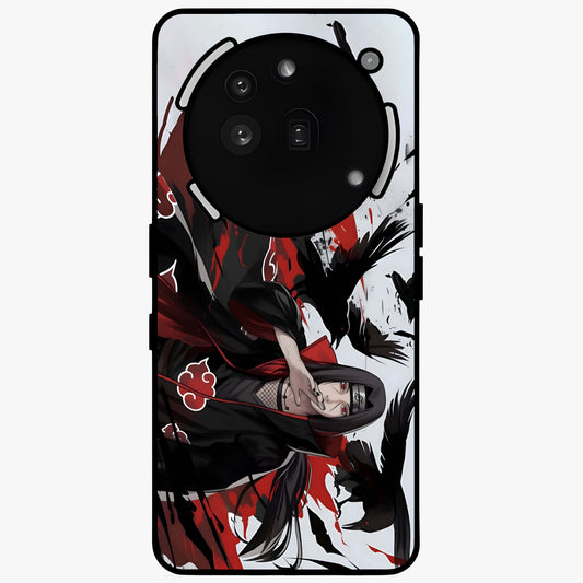 Crimson Crow Illusion Glass Case showing flat back view with artistic crow illusion artwork and glossy glass finish.