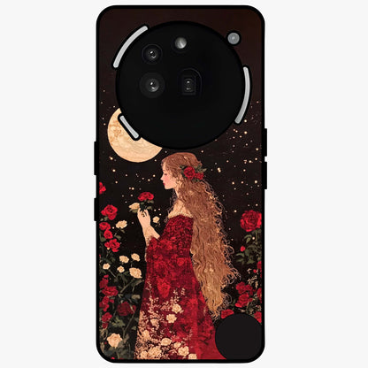 Crimson Dreams Glass Case showing flat back view with dreamy crimson artwork and glossy glass finish.