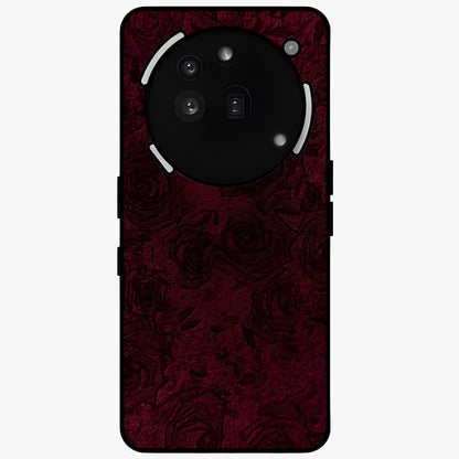 Crimson Fade Flow Glass Case showing flat back view with flowing crimson gradient artwork and glossy glass finish.
