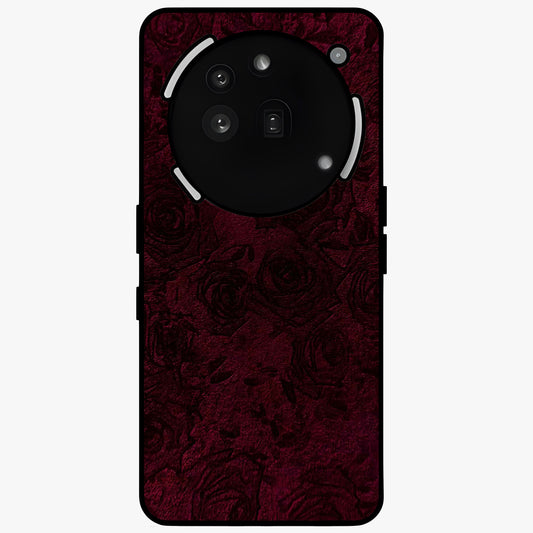 Crimson Fade Flow Glass Case showing flat back view with flowing crimson gradient artwork and glossy glass finish.
