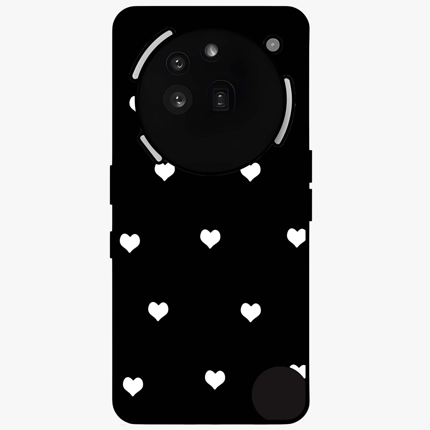 Cute And Simple White Hearts Glass Case showing flat back view with minimal white heart pattern and glossy glass finish.