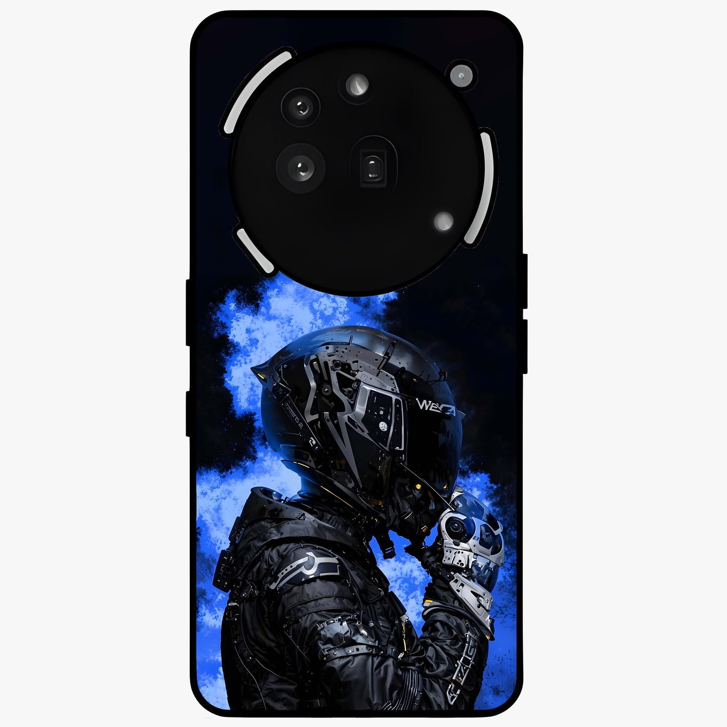 Cyber Sentinel Protocol Glass Case showing flat back view with futuristic cyber themed artwork and glossy glass finish.