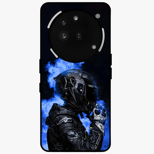 Cyber Sentinel Protocol Glass Case showing flat back view with futuristic cyber themed artwork and glossy glass finish.
