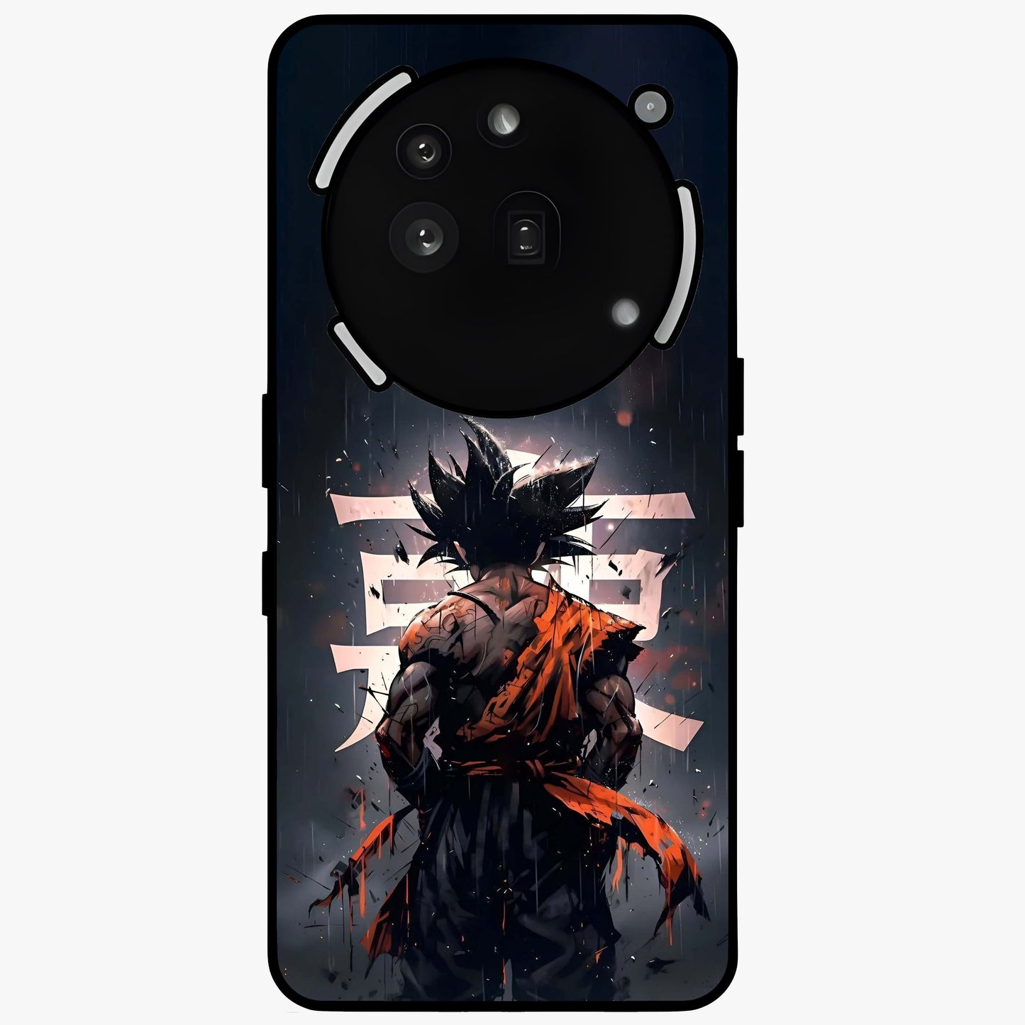 Dark Warrior In Rain Glass Case showing flat back view with warrior artwork in rainy atmosphere and glossy glass finish.