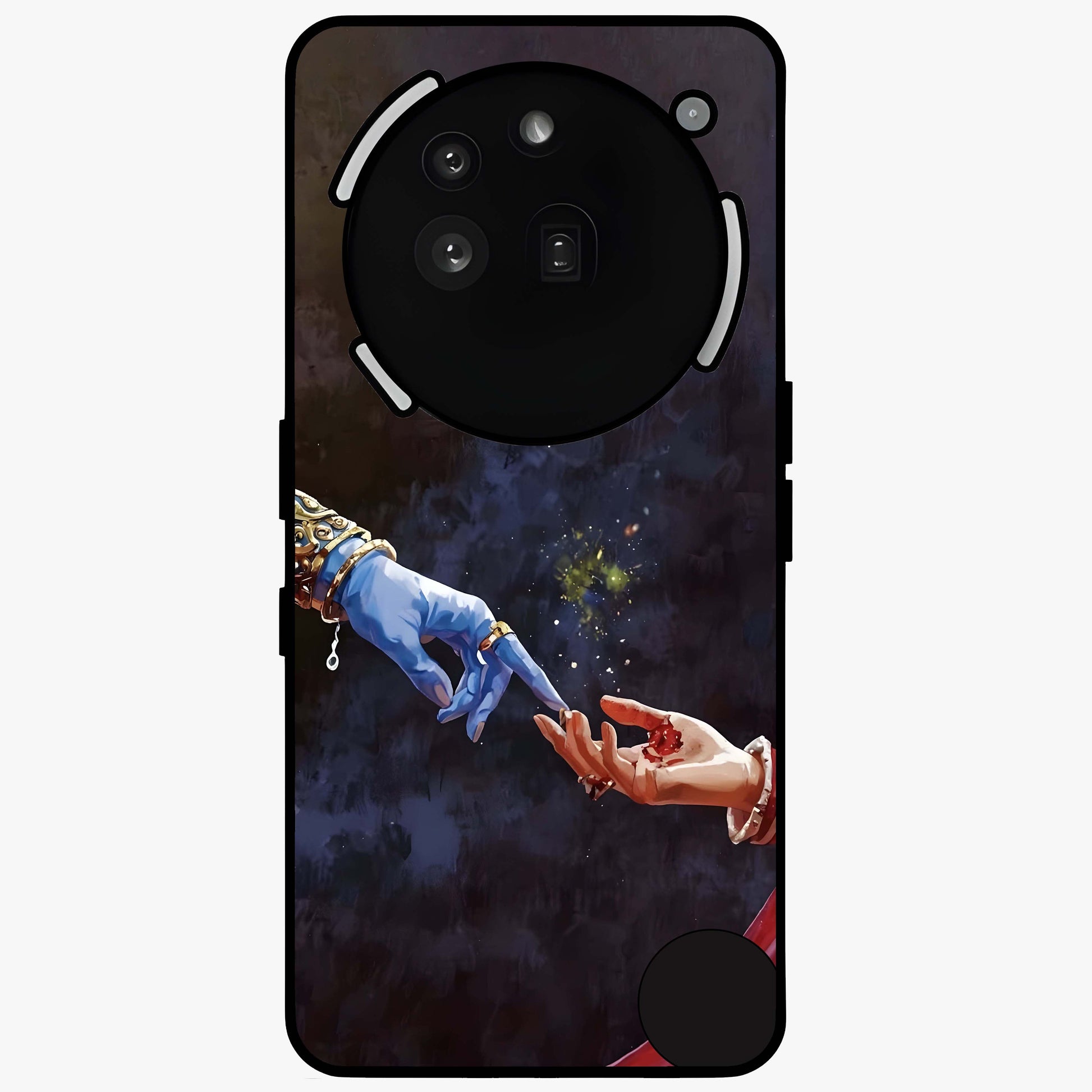 Divine Touch Eternal Glass Case showing flat back view with spiritual themed artwork and glossy glass finish.
