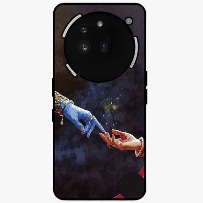 Divine Touch Eternal Glass Case showing flat back view with spiritual themed artwork and glossy glass finish.
