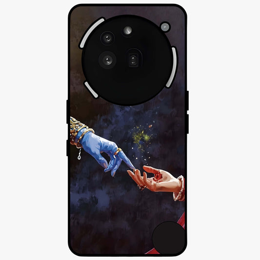 Divine Touch Eternal Glass Case showing flat back view with spiritual themed artwork and glossy glass finish.