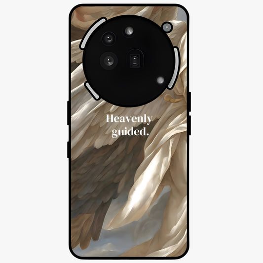 Divine Winged Grace Glass Case showing flat back view with elegant wing inspired artwork and glossy glass finish.
