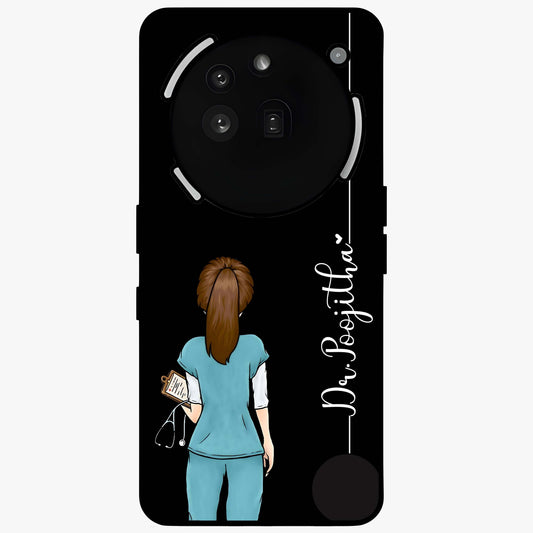 Doctor Pattern Custom Name Glass Case showing flat back view with medical themed pattern and personalized name design.