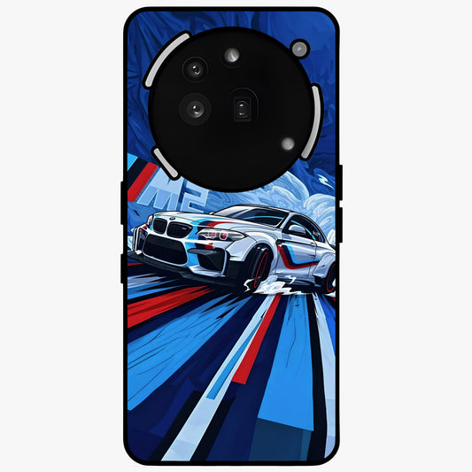 Drift Power Rush Glass Case showing flat back view with dynamic racing inspired artwork and glossy glass finish.