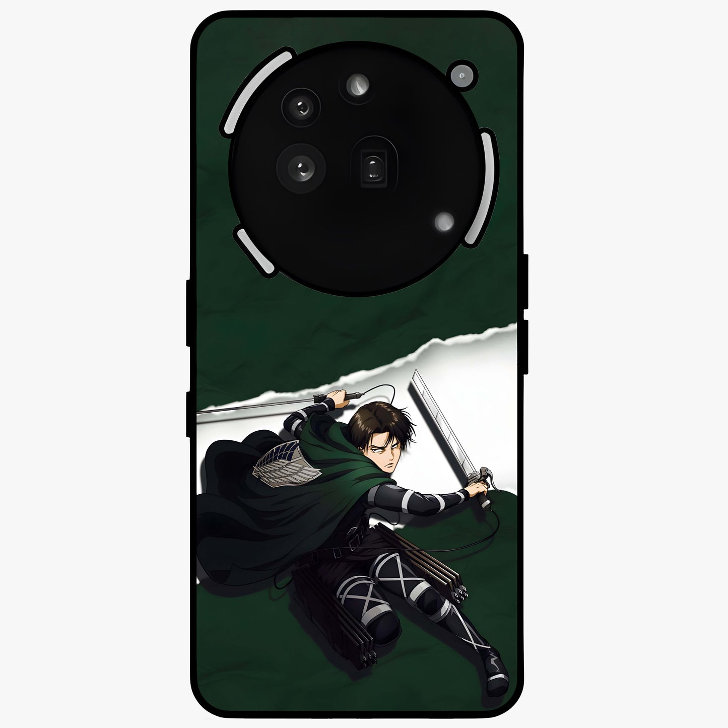 Emerald War Vanguard Glass Case showing flat back view with powerful warrior themed artwork and glossy glass finish.