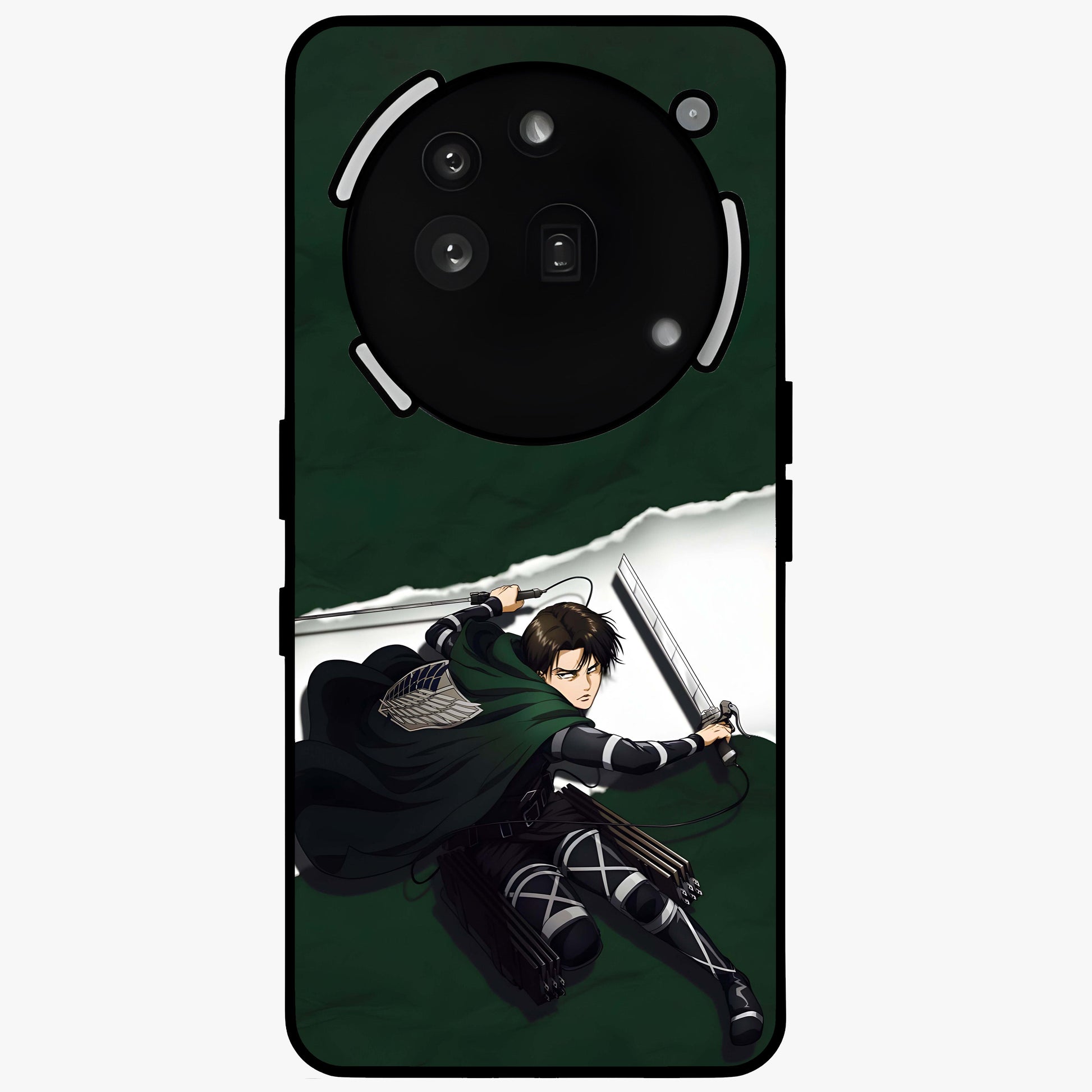 Emerald War Vanguard Glass Case showing flat back view with powerful warrior themed artwork and glossy glass finish.