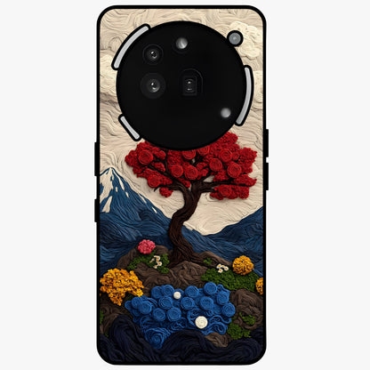Eternal Nature Tapestry Glass Case showing flat back view with intricate nature tapestry artwork and glossy glass finish.