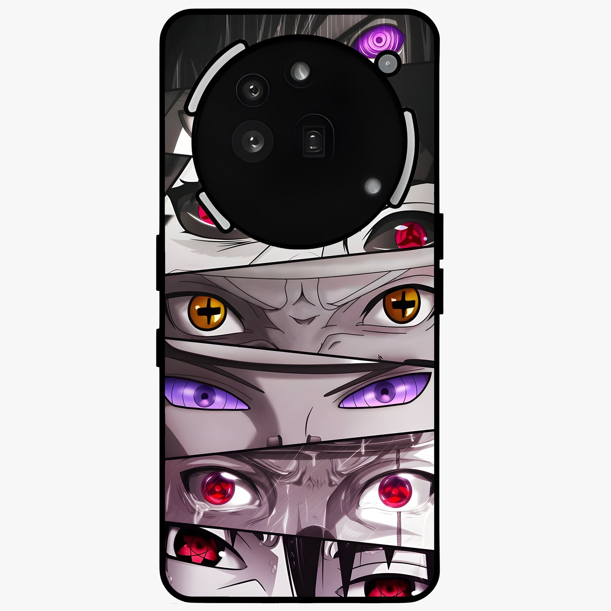 Eyes of Destiny Glass Case showing flat back view with striking eye themed artwork and glossy glass finish.