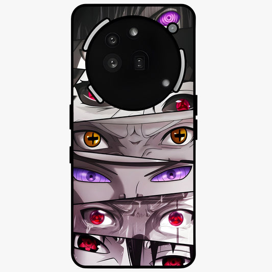 Eyes of Destiny Glass Case showing flat back view with striking eye themed artwork and glossy glass finish.
