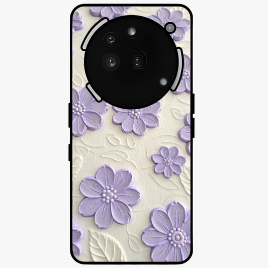 Floral Wall Art With Purple Flowers Glass Case showing flat back view with purple flower artwork and glossy glass finish.