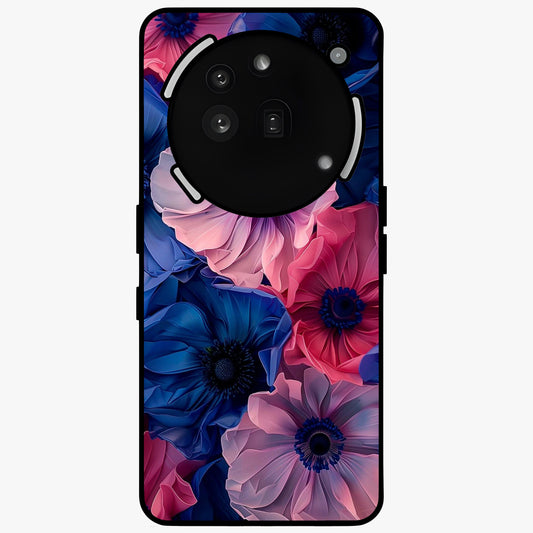 Flower Paper Art Pattern Glass Case showing flat back view with paper cut style floral artwork and glossy glass finish.