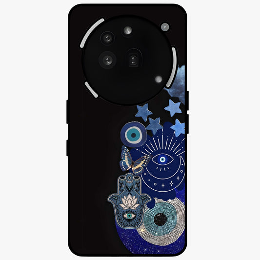 Galactic Charm Cluster Glass Case showing flat back view with glowing celestial charm artwork and glossy glass finish.