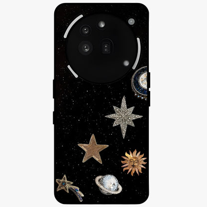 Galactic Charm Glow Glass Case showing flat back view with glowing celestial charm artwork and glossy glass finish.