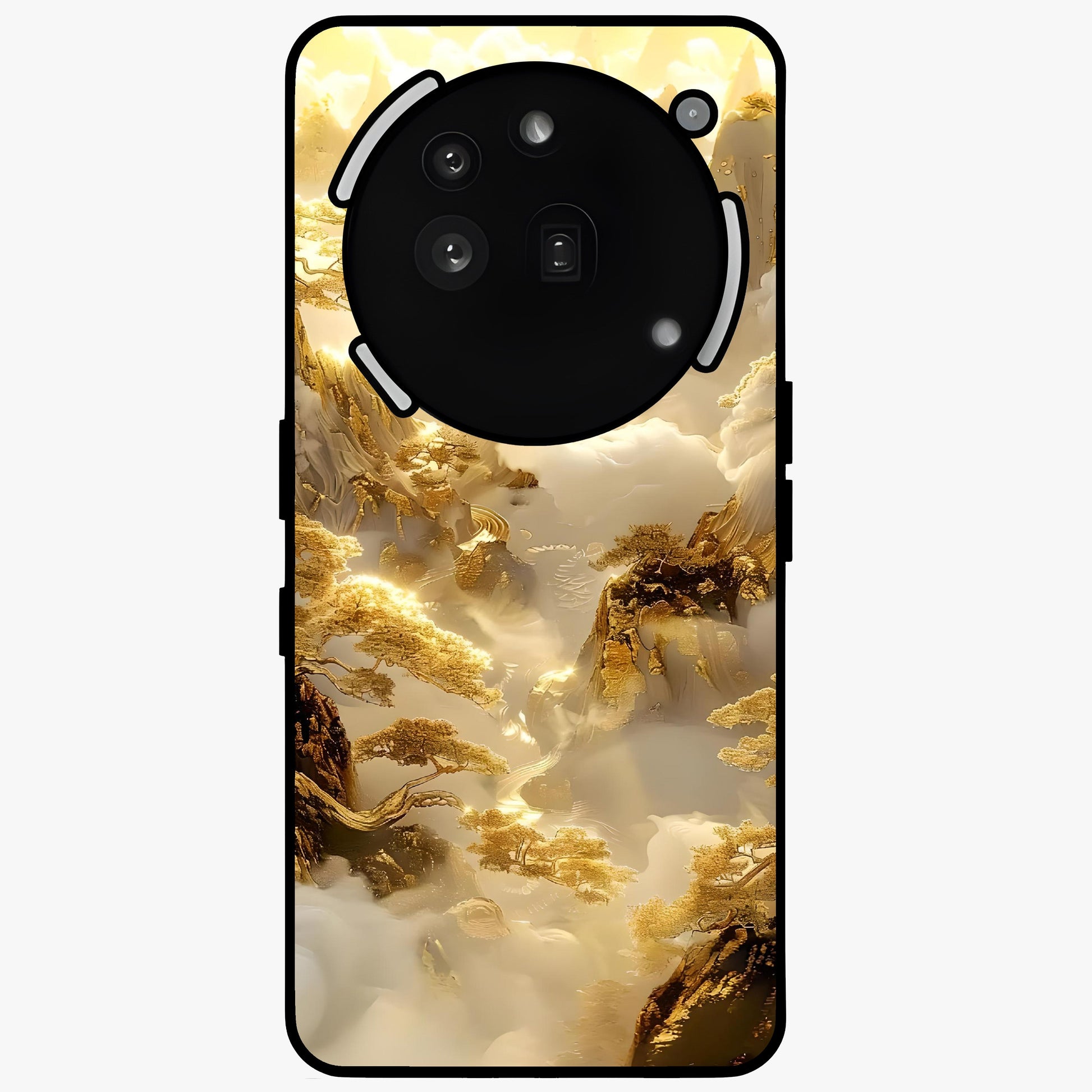 Gates Of Illumination Glass Case showing flat back view with mystical illuminated gate artwork and glossy glass finish.