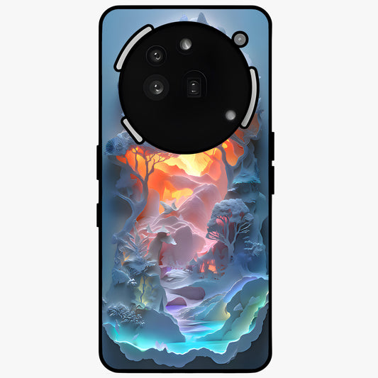 Glow Forest Portal Glass Case showing flat back view with glowing forest portal artwork and glossy glass finish.
