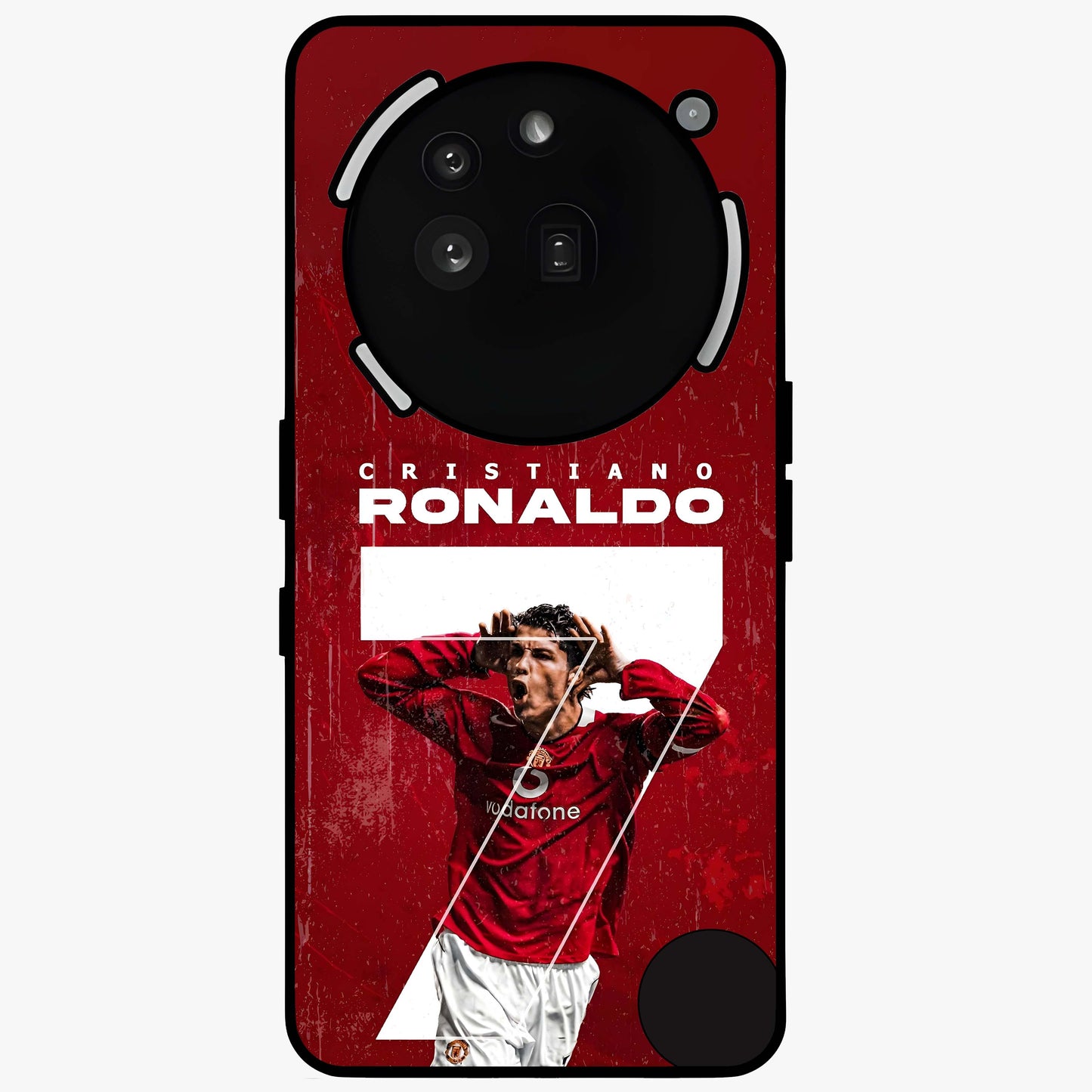 Goal Celebration Legacy Glass Case showing flat back view with football celebration inspired artwork and glossy glass finish.