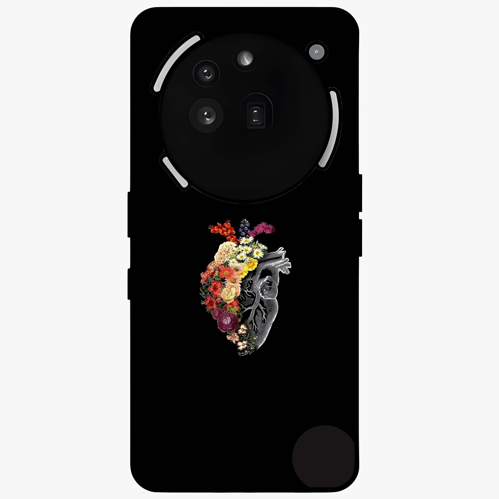 Heart With Flowers Glass Case showing flat back view with heart shaped floral artwork and glossy glass finish.