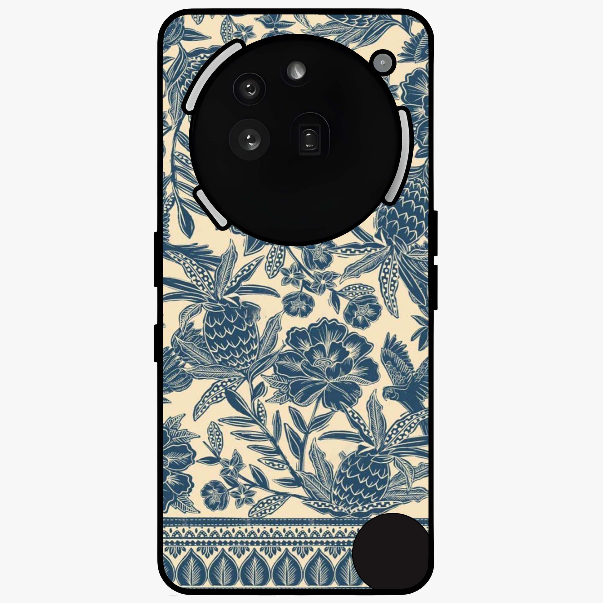 Heirloom Wild Bloom Glass Case showing flat back view with vintage inspired wild flower artwork and glossy glass finish.