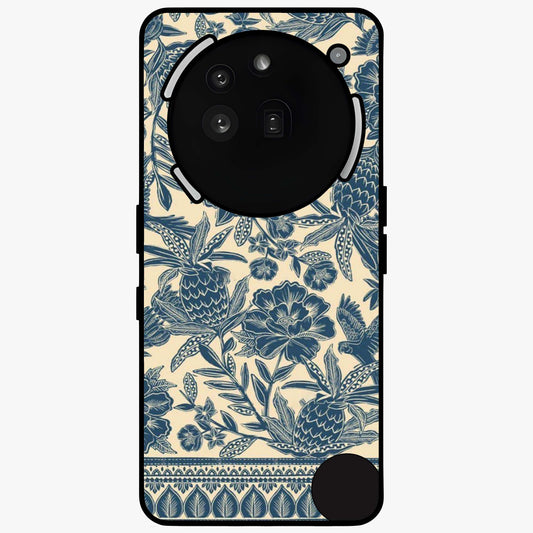 Heirloom Wild Bloom Glass Case showing flat back view with vintage inspired wild flower artwork and glossy glass finish.
