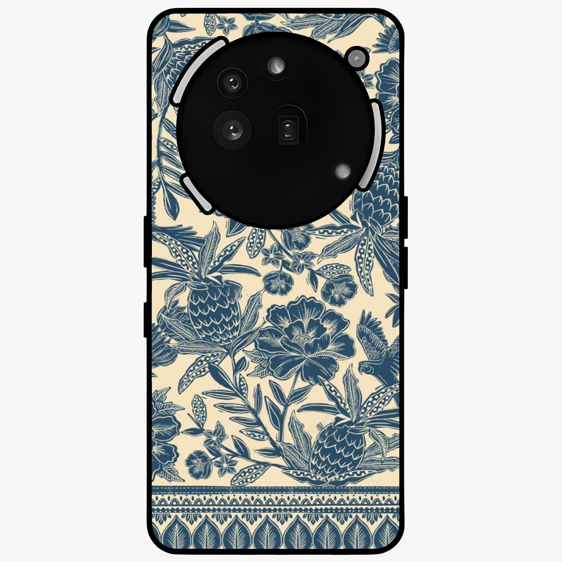 Heirloom Wild Bloom Glass Case showing flat back view with vintage inspired wild flower artwork and glossy glass finish.
