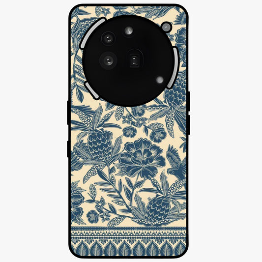 Heirloom Wild Bloom Glass Case showing flat back view with vintage inspired wild flower artwork and glossy glass finish.