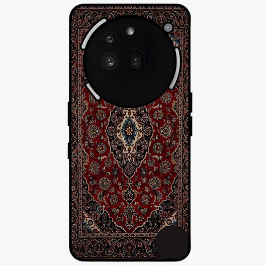 Heritage Carpet Royale Glass Case showing flat back view with ornate Persian carpet inspired pattern and glossy glass finish.