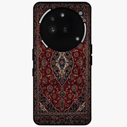 Heritage Carpet Royale Glass Case showing flat back view with ornate Persian carpet inspired pattern and glossy glass finish.