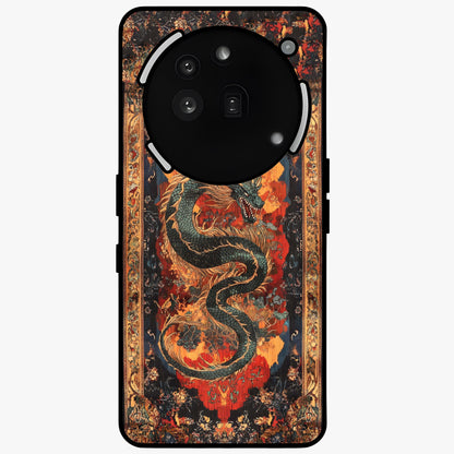 Inferno Dragon Soul Glass Case showing flat back view with fiery dragon artwork and glossy glass finish.