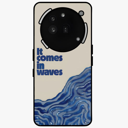 It Comes In Waves Quote Glass Case showing flat back view with inspirational wave themed quote artwork and glossy glass finish.